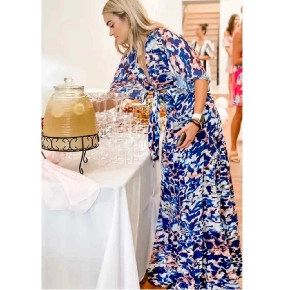 Hutch Chiara Blue and Pink Floral cutout Maxi Dress 3661